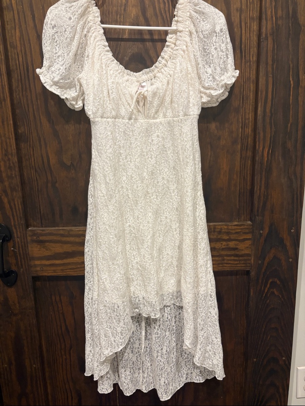 No Boundaries White Lace High-Low Puff Sleeve Dress